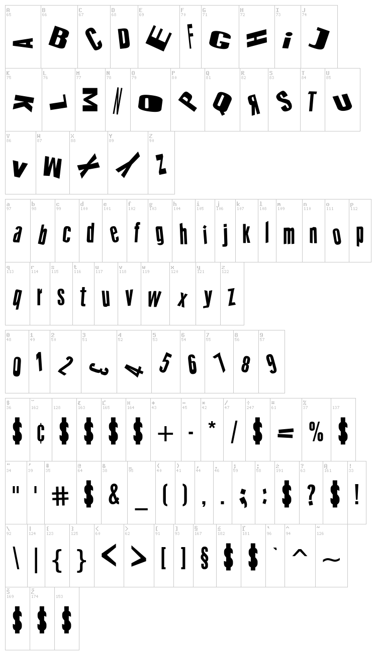 Crazy Style font map